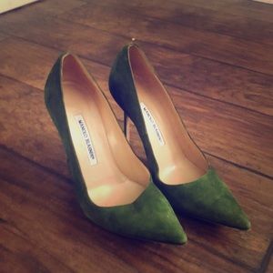 Manolo Blahnik Suede Green BB Pumps